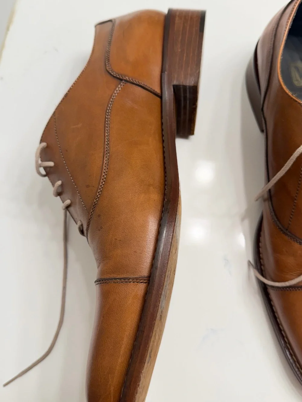 Bruno Magli Cognac Brown Leather Cap-Toe Oxfords